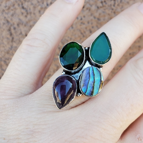 New Huge Multi Gemstone 925 Silver Statement Ring. - Picture 5 of 8